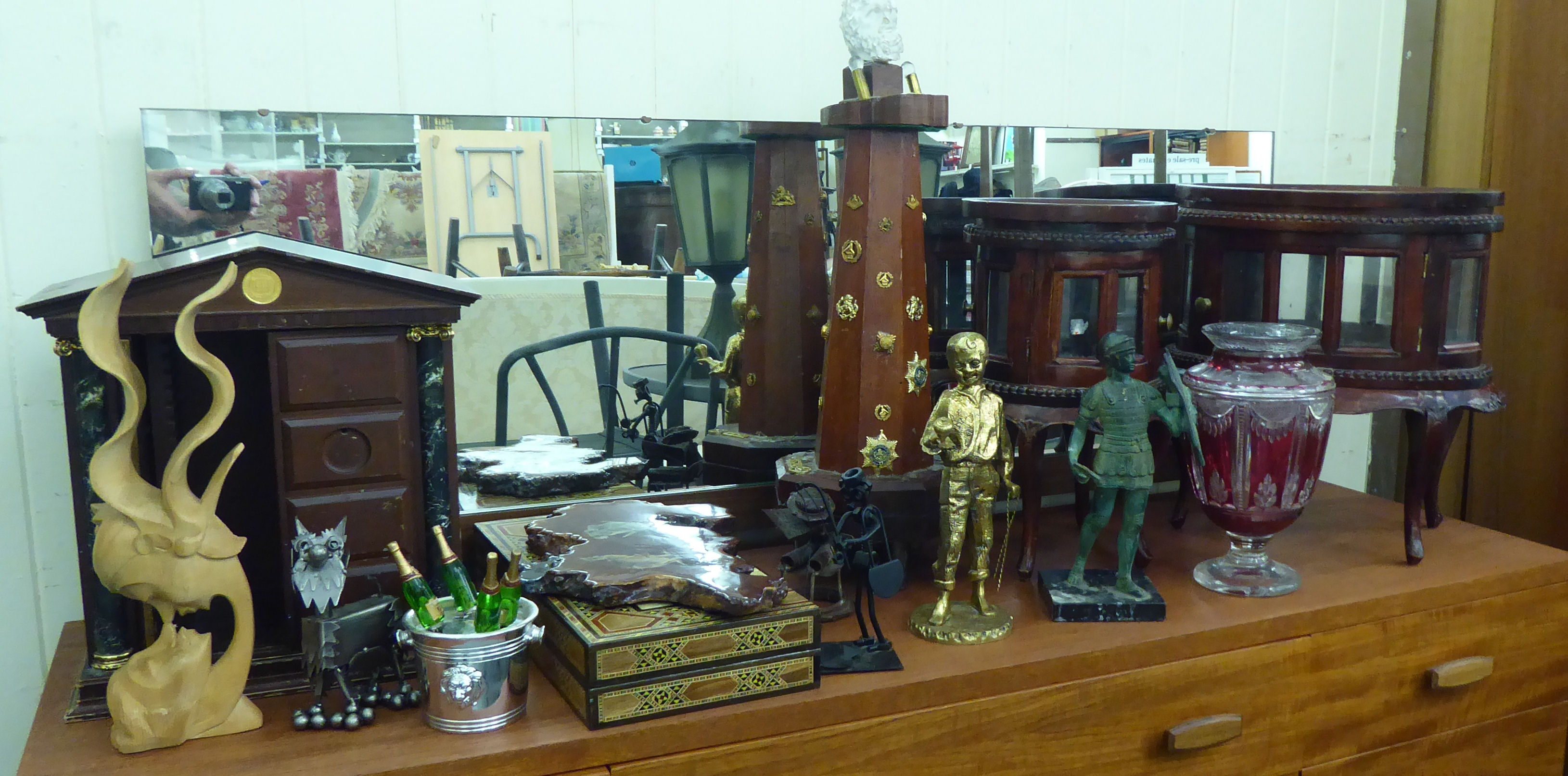 20thC wooden and other collectables: to include a modern Italian replica bronze figure, a soldier