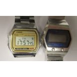 Two vintage digital stainless steel cased bracelet watches, viz. a Seiko Quartz LC and a Casio WR