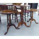 Three similar 19thC mahogany pedestal tables with turned tops and columns, raised on cabriole tripod