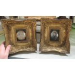 Two portrait miniatures, depicting a man and woman wearing period costume  3" x 2" in ornate frames