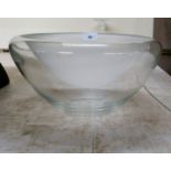 A part frosted/part clear bowl light shade  bears a label 'Conron'  6"h  11"dia