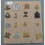 Sixteen regiments cap badges and other insignia, some copies: to include Tyneside Scottish, East