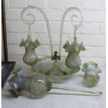 An (incomplete) early 20thC clear and green tinted glass epergne  18"h