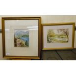 R Wayne - a park view  watercolour  bears a signature & dated '83  6" x 9"  framed; and Peter Morgan