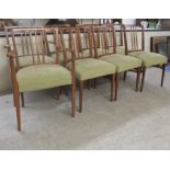 A set of eight Gordon Russell bleached, rosewood framed, triple splat back dining chairs, the fabric