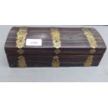 An early 20thC brass bound coromandel, rosewood and walnut finished box with straight sides and a