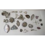 Silver, silver coloured and white metal jewellery: to include cut hardstone mounted pendants; and