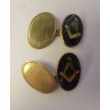 A pair of 9ct gold tablet and chain design cufflinks, decorated with Masonic symbols