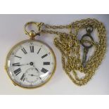 A ladies 18ct gold cased fob watch with engine turned and floral engraved decoration, faced by a