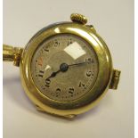 A lady's early 20thC 18ct gold wristwatch, faced by an Arabic dial, on an expandable strap