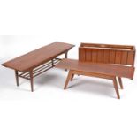 Two mid Century teak coffee tables; and a planter.