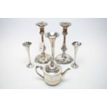 Three silver vases and plated wares