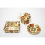 Royal Crown Derby and Abbeydale trinket boxes and pin dish.