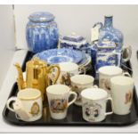 Selection of blue and white ceramics, various makers.