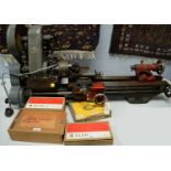 Myford lathe and associated accessories.