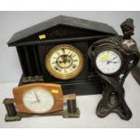An American black slate mantel clock and two others