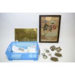 A Royal Liver Friendly Society Agent's Office brass wall sign and other items