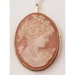 A carved shell cameo brooch/pendant,