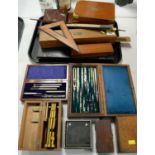 A selection of cased and loose drawing instruments