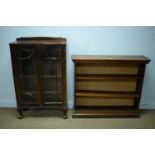 Early 20th C open bookcase; and early 20th C display cabinet.