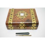 Victorian brass and walnut writing box.