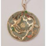 A Chinese jade coloured stone and gemstone pendant,