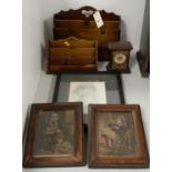 Two letter racks; miniature clock; etc.