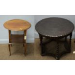 Edwardian occasional table and stained oak circular occasional table