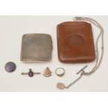 Collectors' items including a silver cigarette case and military sweetheart brooches.