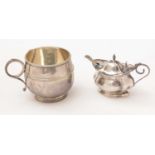 Silver christening cup and mustard pot.