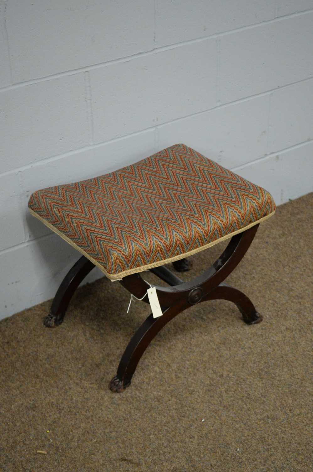 20th C Regency style X-form stool; and a Victorian footstool. - Bild 2 aus 2