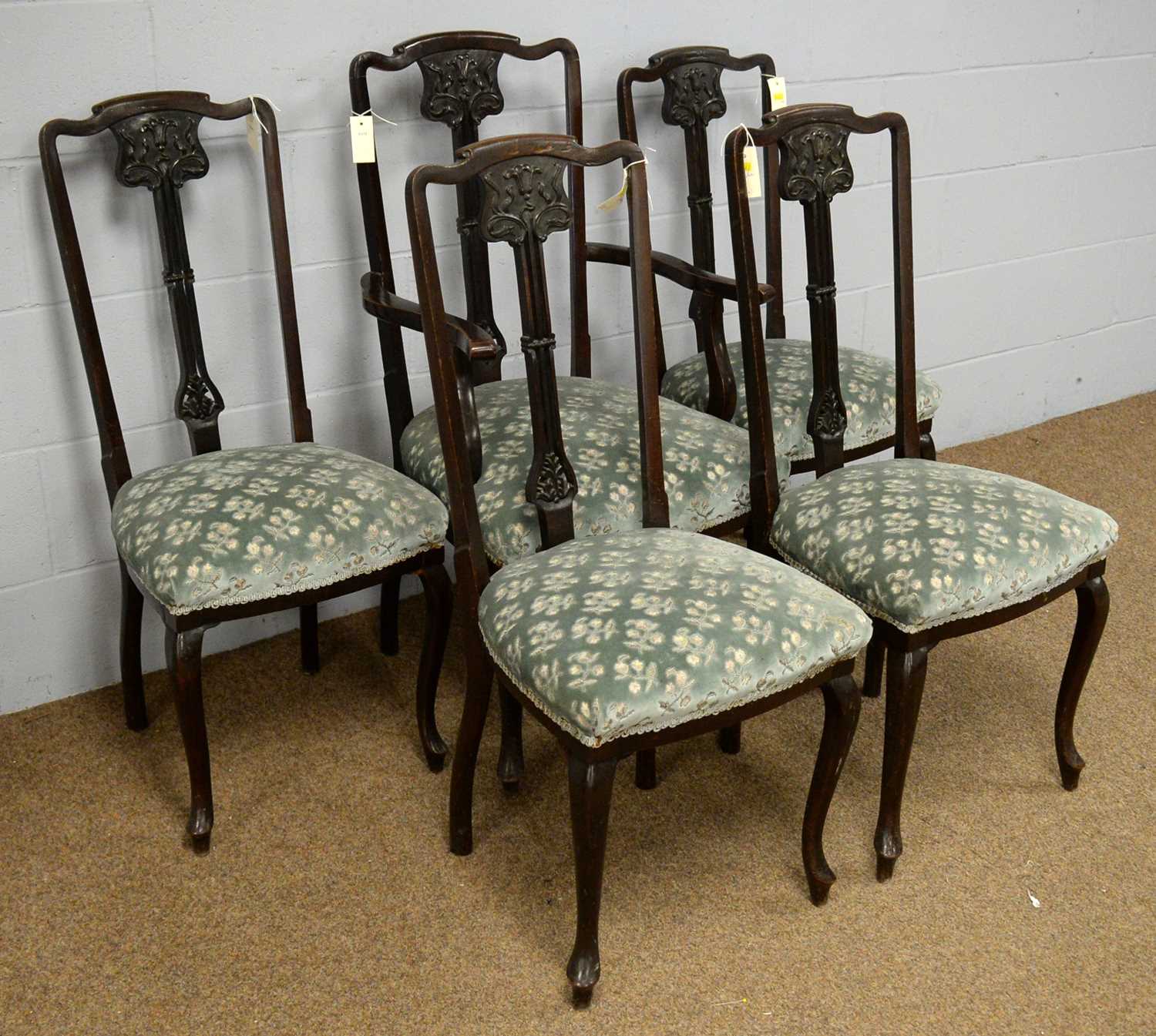 Set of five mahogany Art Nouveau style dining chairs. - Image 2 of 2