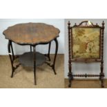 Victorian walnut firescreen and an early 20th C occasional table.