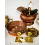 A selection of copper and brass ware