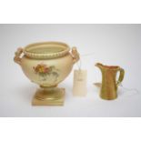 Royal Worcester Blush Ivory twin handled urn vase, together with a Royal Worcester jug