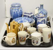 Selection of blue and white ceramics, various makers.