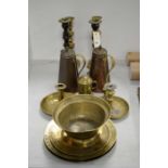 Selection of brass and copperware.