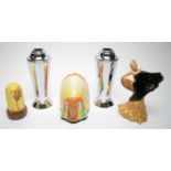 A pair of silver plated vases, and a selection of ceramic figures