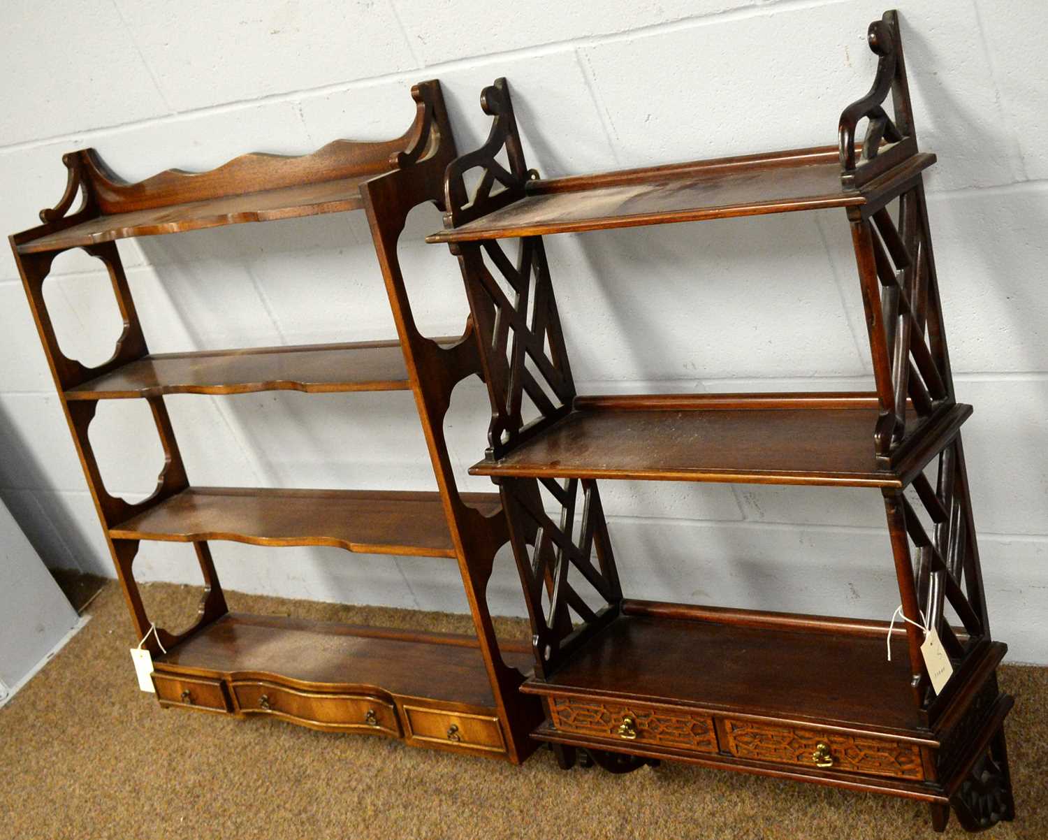 Two 20th C mahogany hanging shelves. - Image 2 of 2