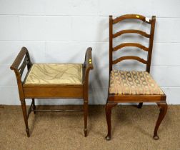 Edwardian piano stool; and a 20th C dining chair.