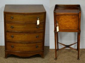 20th C George III style bowfront chest of drawers. and a 20th C Regency style walnut pot cupboard.