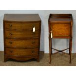 20th C George III style bowfront chest of drawers. and a 20th C Regency style walnut pot cupboard.