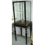 19th C ebonised display cabinet.