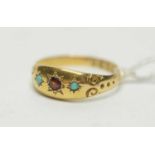 A Victorian 18ct gold, turquoise, and garnet ring