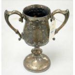 Victorian silver-plated twin-handled trophy cup.