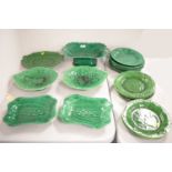 A selection of green Majolica ceramics.