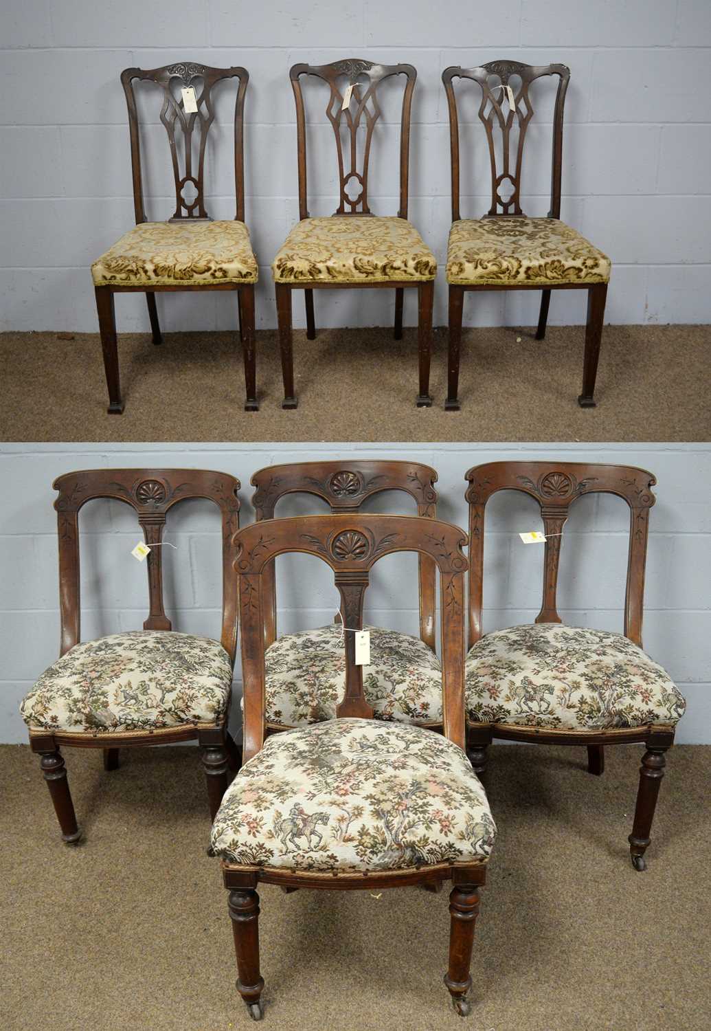 Set of four Victorian and three 20th C George III style dining chairs.