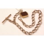 A 9ct gold graded curb-link watch chain, with 9ct gold swivel fob seal