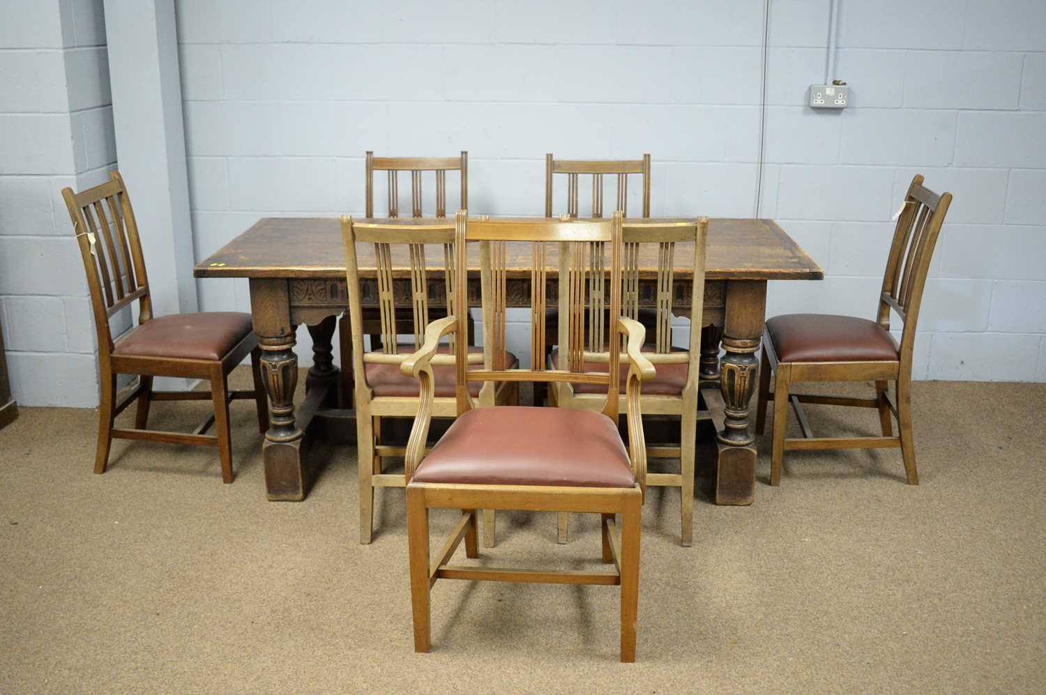 A dining table and six chairs