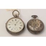 Two antique silver cased and open-faced pocket watches